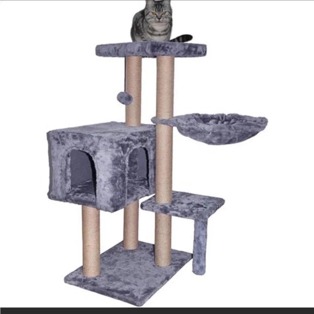 WIKI Cat Tower Furniture Jute-Covered Scratching Posts with a Ball Activity,Grey
